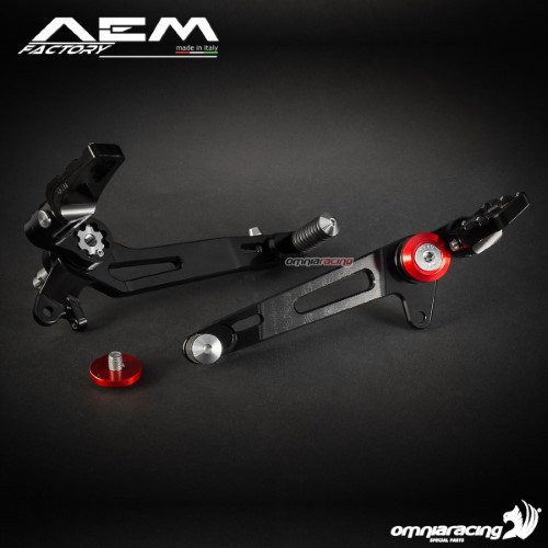 Aem Carbon Black Rearsets Lava Red Caps for Ducati Scrambler 1100