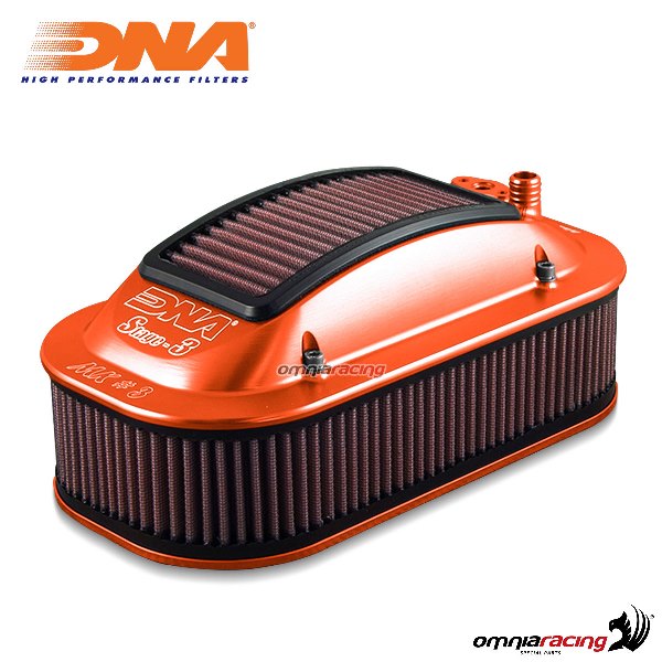 Kit 2 filtri aria DNA air box profilo alto in alluminio anodizzato con cover arancio per KTM 990