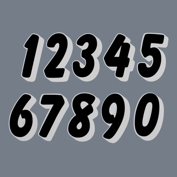 Adesivi 3D Nero & Bianco Set numeri da corsa 0-9