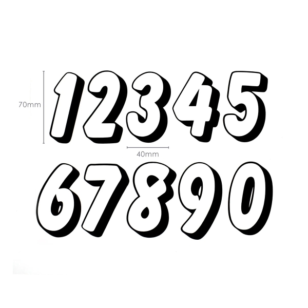 Adesivi 3D Bianco & Nero Set numeri da corsa 0-9