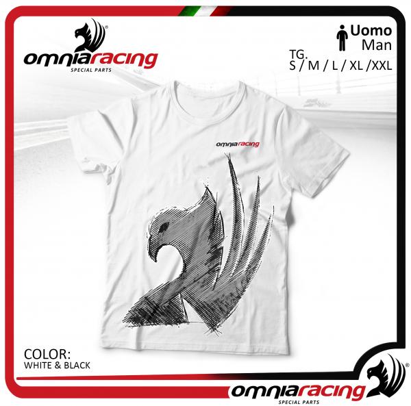 T-shirt uomo manica corta in cotone logo Omnia Racing designed in Italy colore bianco taglia M