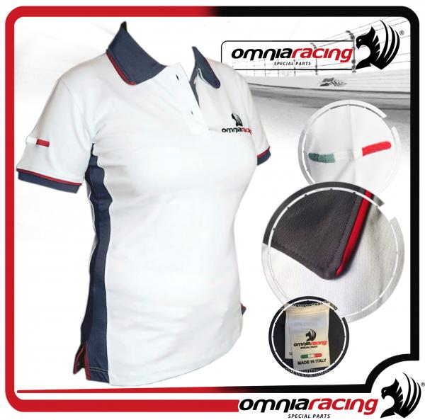 Polo donna manica corta in cotone bielastico logo Omnia Racing Made in Italy taglia S