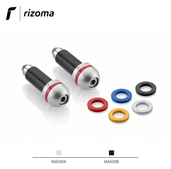 Coppia terminali manubrio Rizoma Switch contrappesi universali per moto con anelli colorati