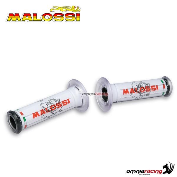 Coppia di manopole Malossi universali in gomma colore bianco forate con loghi