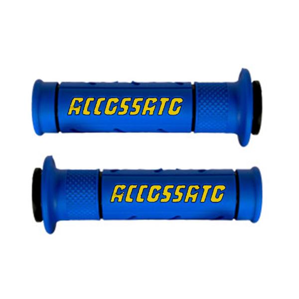 Coppia manopole in gomma bicomponente blu Accossato forate logo giallo