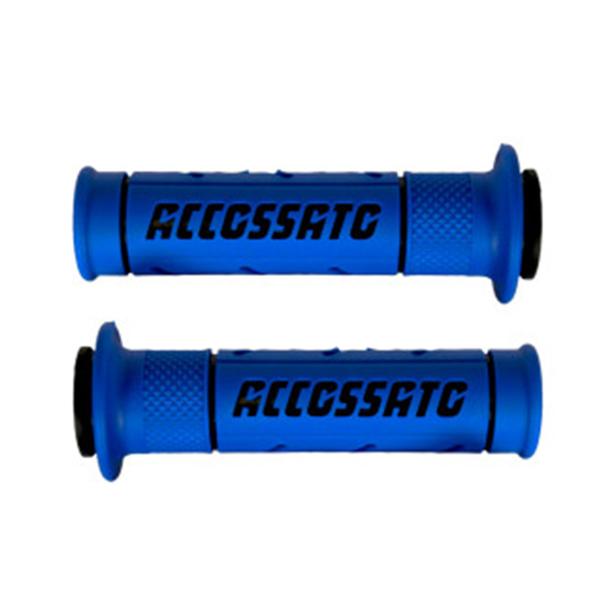 Coppia manopole in gomma bicomponente blu Accossato forate logo nere