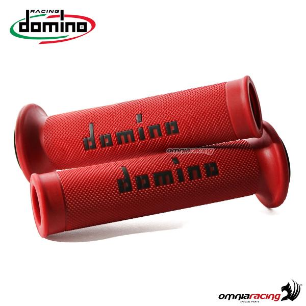 Coppia manopole Domino A010 in gomma rosso/nero per moto stradali/racing