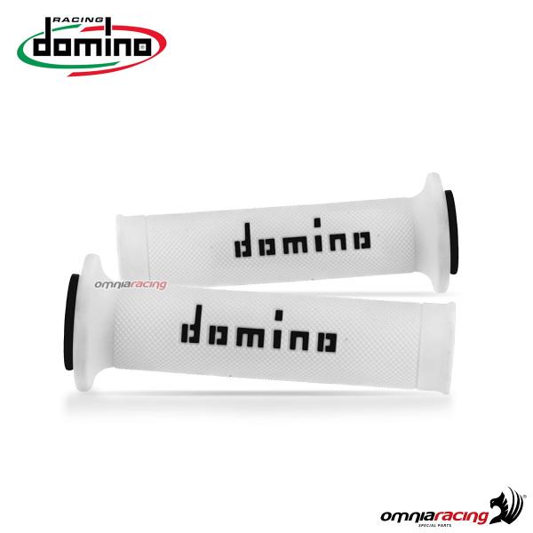 Coppia manopole Domino A010 in gomma bianco/nero per moto stradali/racing