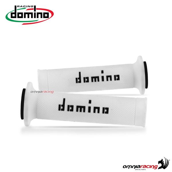 Pair of Domino A010 grips in white/black rubber for street/racing motorcycles