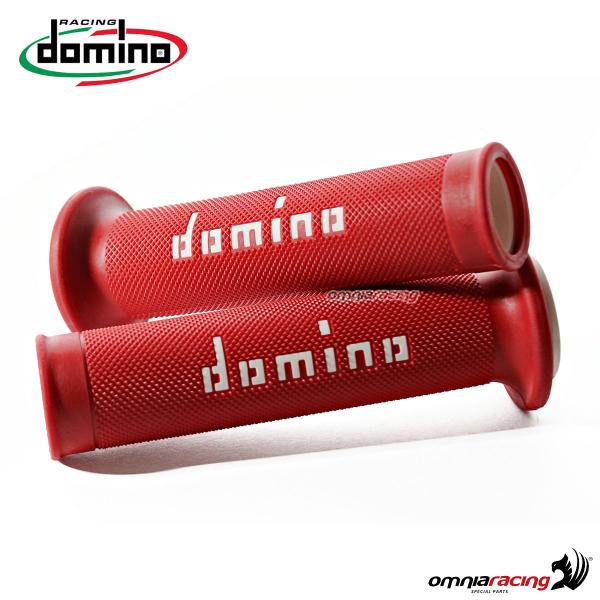 Coppia manopole Domino A010 in gomma rosso/bianco per moto stradali/racing