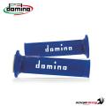 Coppia manopole Domino A010 in gomma blu/bianco per moto stradali/racing