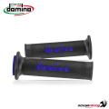 Coppia manopole Domino A010 in gomma nero/blu per moto stradali/racing