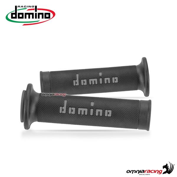 Coppia manopole Domino A010 in gomma nero/grigio per moto stradali/racing