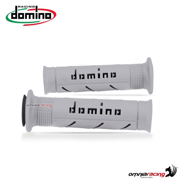 Coppia manopole Domino A250 in gomma grigio/nero per moto stradali/racing