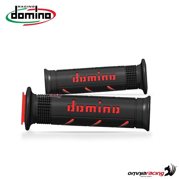 Coppia manopole Domino A250 in gomma nero/rosso per moto stradali/racing