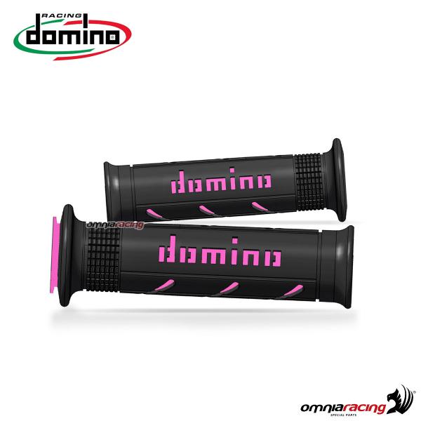 Coppia manopole Domino A250 in gomma nero/fucsia per moto stradali/racing