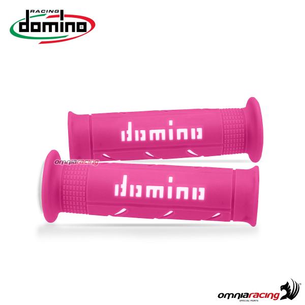 Pair of Domino A250 grips in fucsia/white rubber for street/racing motorcycles