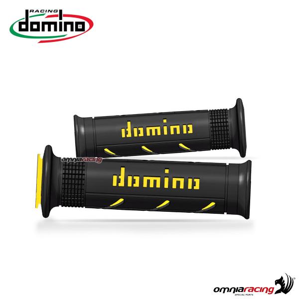 Pair of Domino A250 grips in black/yellow rubber for street/racing motorcycles