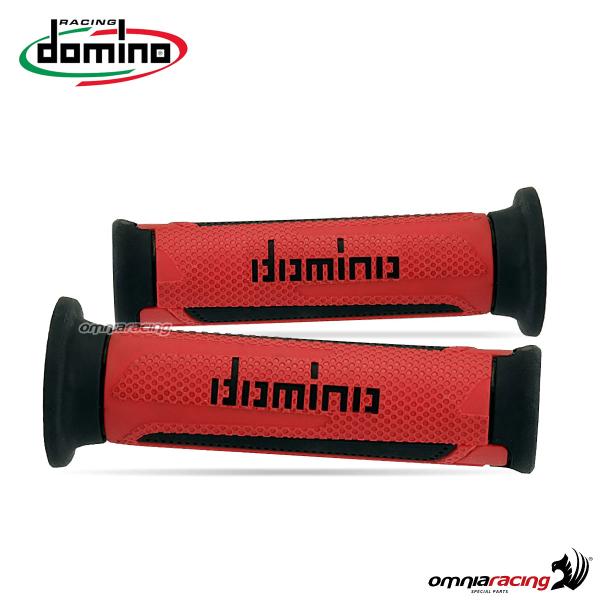 Coppia manopole Domino A350 in gomma rosso/nero per moto stradali/racing