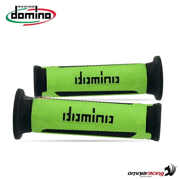 Coppia manopole Domino A350 in gomma verde/nero per moto stradali/racing