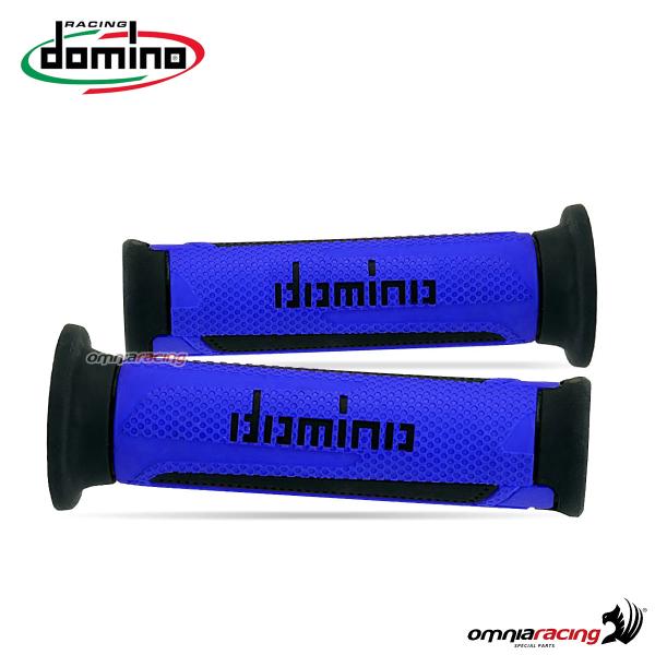 Pair of Domino A350 grips in blue/black rubber for street/racing motorcycles