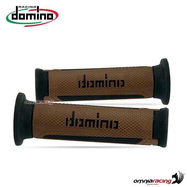 Pair of Domino A350 grips in brown/black rubber for street/racing motorcycles