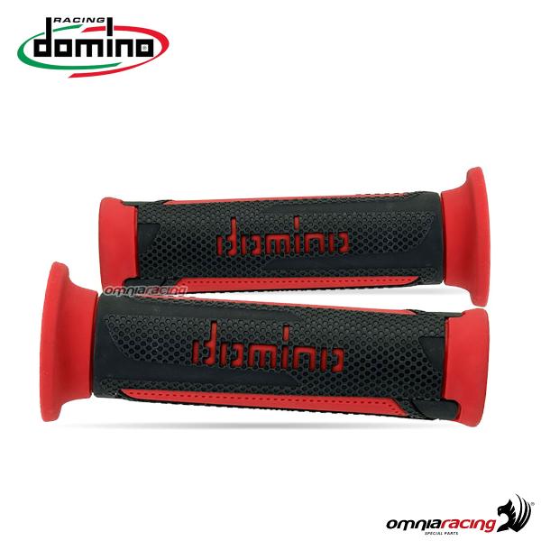 Pair of Domino A350 grips in anthracite/red rubber for street/racing motorcycles