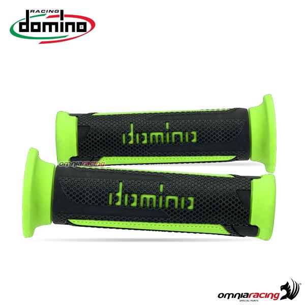 Pair of Domino A350 grips in anthracite/green rubber for street/racing motorcycles
