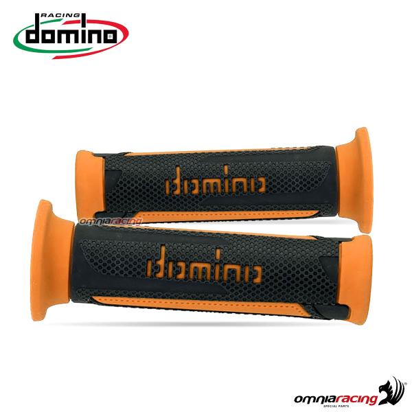 Coppia manopole Domino A350 in gomma antracite/arancione per moto stradali/racing