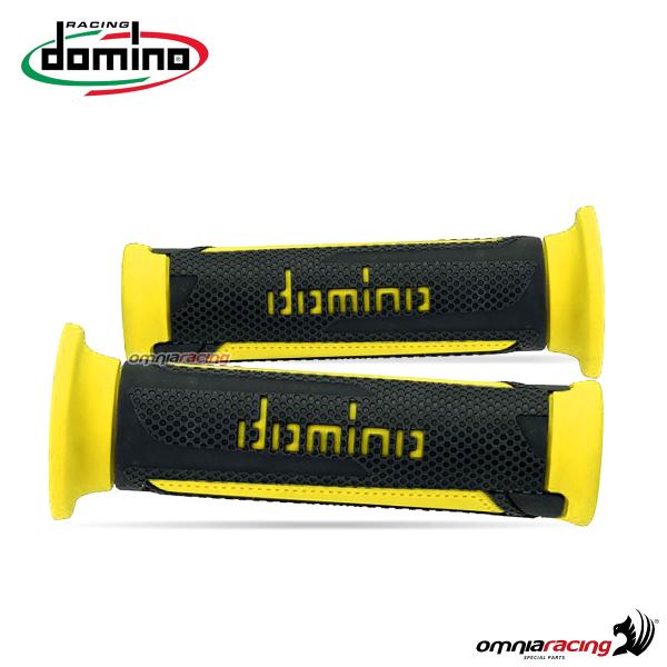 Coppia manopole Domino A350 in gomma antracite/giallo per moto stradali/racing