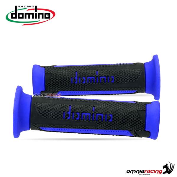 Coppia manopole Domino A350 in gomma antracite/blu per moto stradali/racing