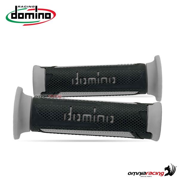 Coppia manopole Domino A350 in gomma antracite/grigio per moto stradali/racing