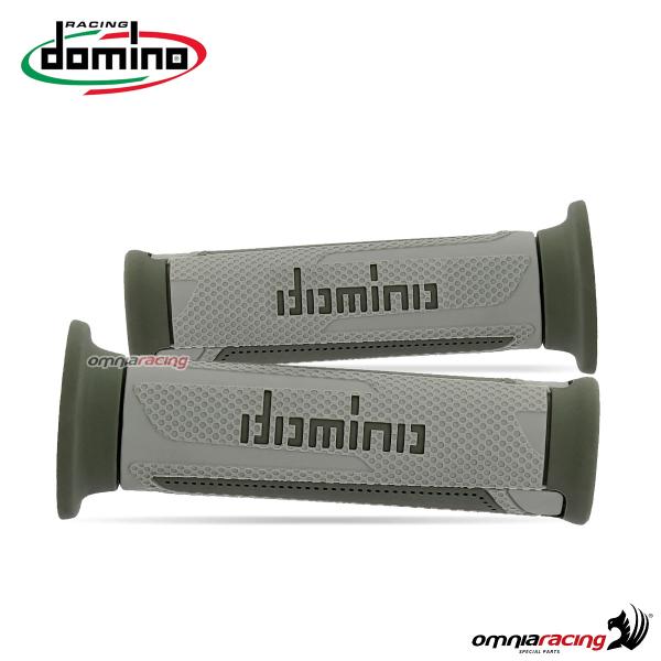 Pair of Domino A350 grips in grey/green rubber for street/racing motorcycles