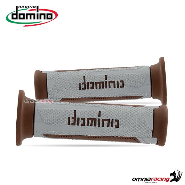 Pair of Domino A350 grips in silver/brown rubber for street/racing motorcycles