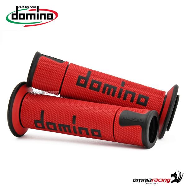 Coppia manopole Domino A450 in gomma rosso/nero per moto stradali/racing