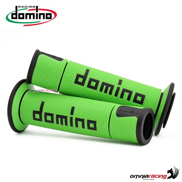 Coppia manopole Domino A450 in gomma verde/nero per moto stradali/racing