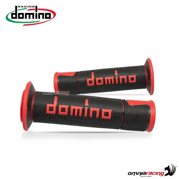 Pair of Domino A450 grips in black/red rubber for street/racing motorcycles