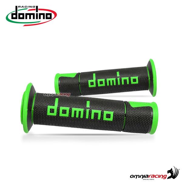 Coppia manopole Domino A450 in gomma nero/verde per moto stradali/racing