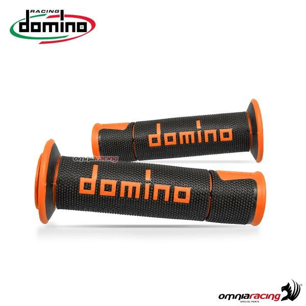 Coppia manopole Domino A450 in gomma nero/arancio per moto stradali/racing