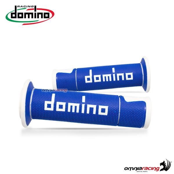 Coppia manopole Domino A450 in gomma blu/bianco per moto stradali/racing