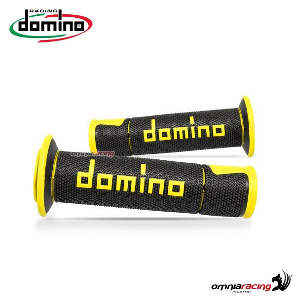 Pair of Domino A450 grips in black/yellow rubber for street/racing motorcycles