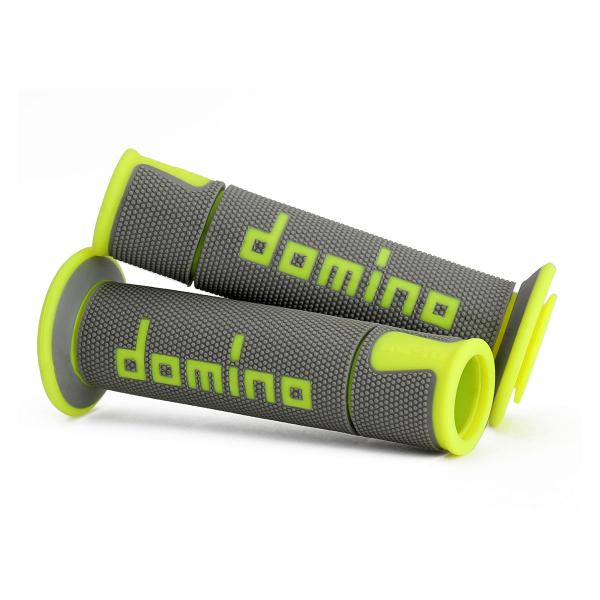 Coppia manopole Domino A450 in gomma Grigio/Giallo fluo per moto stradali/racing