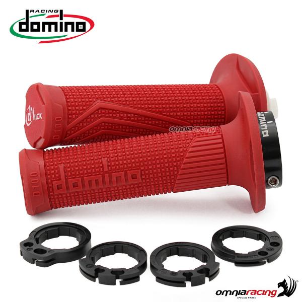 Coppia di manopole Domino D100 D-Lock in gomma colore rosso con ghiere