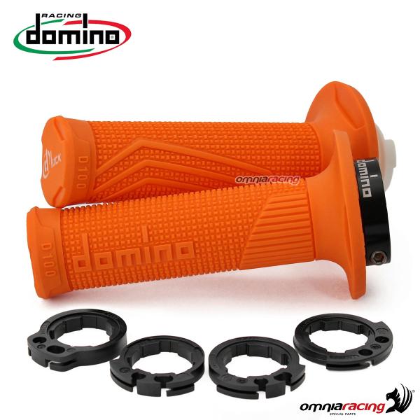 Coppia di manopole Domino D100 D-Lock in gomma colore arancione con ghiere