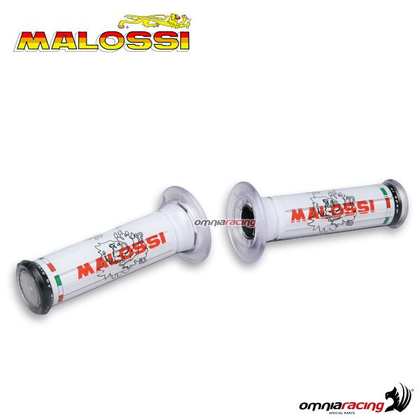Coppia di manopole Malossi universali in gomma colore bianco con loghi