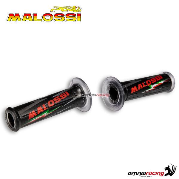Coppia di manopole Malossi universali in gomma colore nero forate con loghi