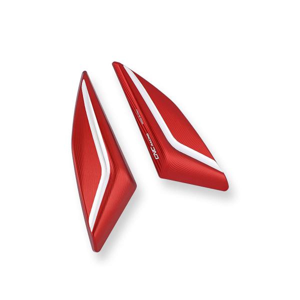CNC Racing red aluminum mirror hole covers Ducati Panigale V4R 2019-2024