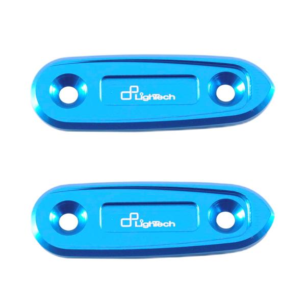 Pair of Lightech blue cobalt aluminum mirror caps Yamaha R3 2019-2024