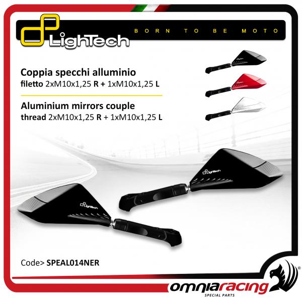 Lightech - Coppia Specchietti in Alluminio colore Nero / Specchi Retrovisori Universali per Moto