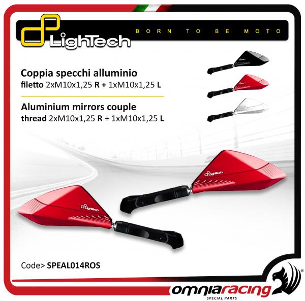 Lightech - Pair of Aluminium Mirrors Universal Mirror Red Color for Motorbikes